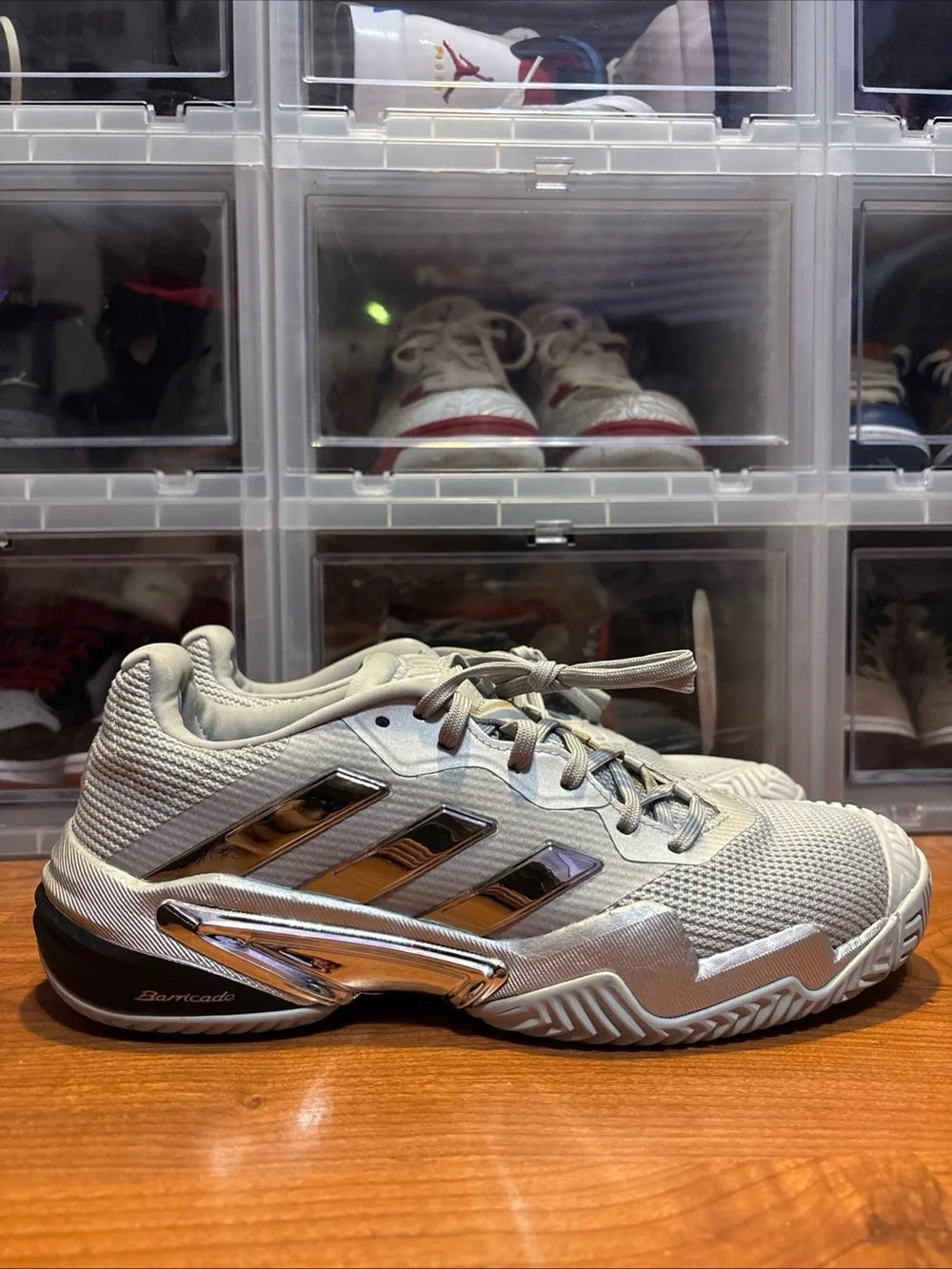 Adidas Barricade 13 Silver Metallic 25th Anniversary JR1973 Tennis Shoes Sz 9.5M